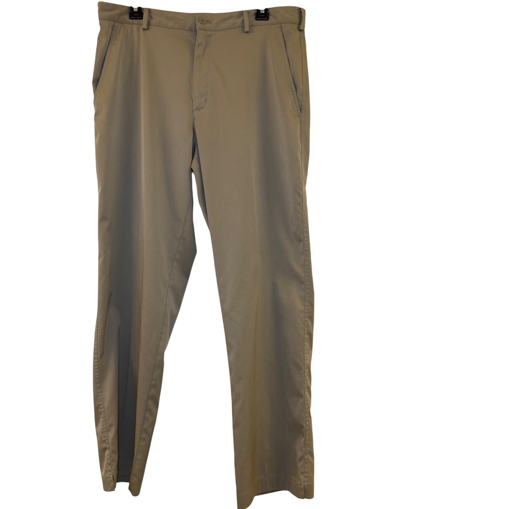 Nike‎ Golf Pants Mens 34x32 Khaki EUC Dri-FIT Flat Front Trousers Regular Fit